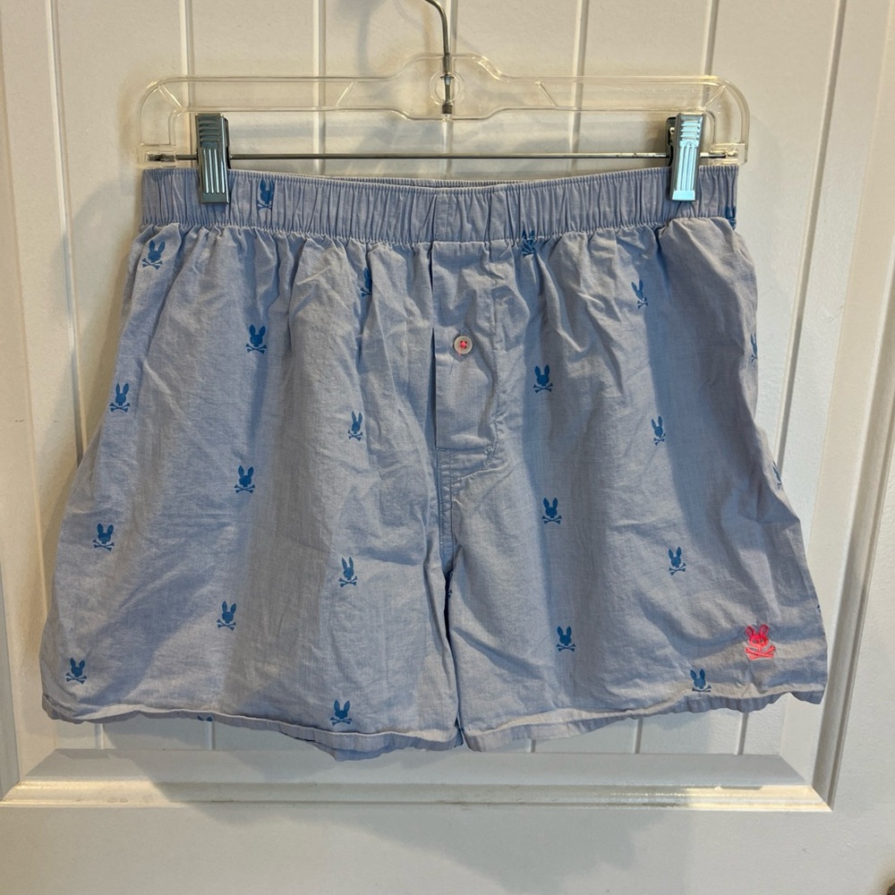 Psycho Bunny Men's Light Blue Patterned Boxer Shorts Size S Like New Pink Logo